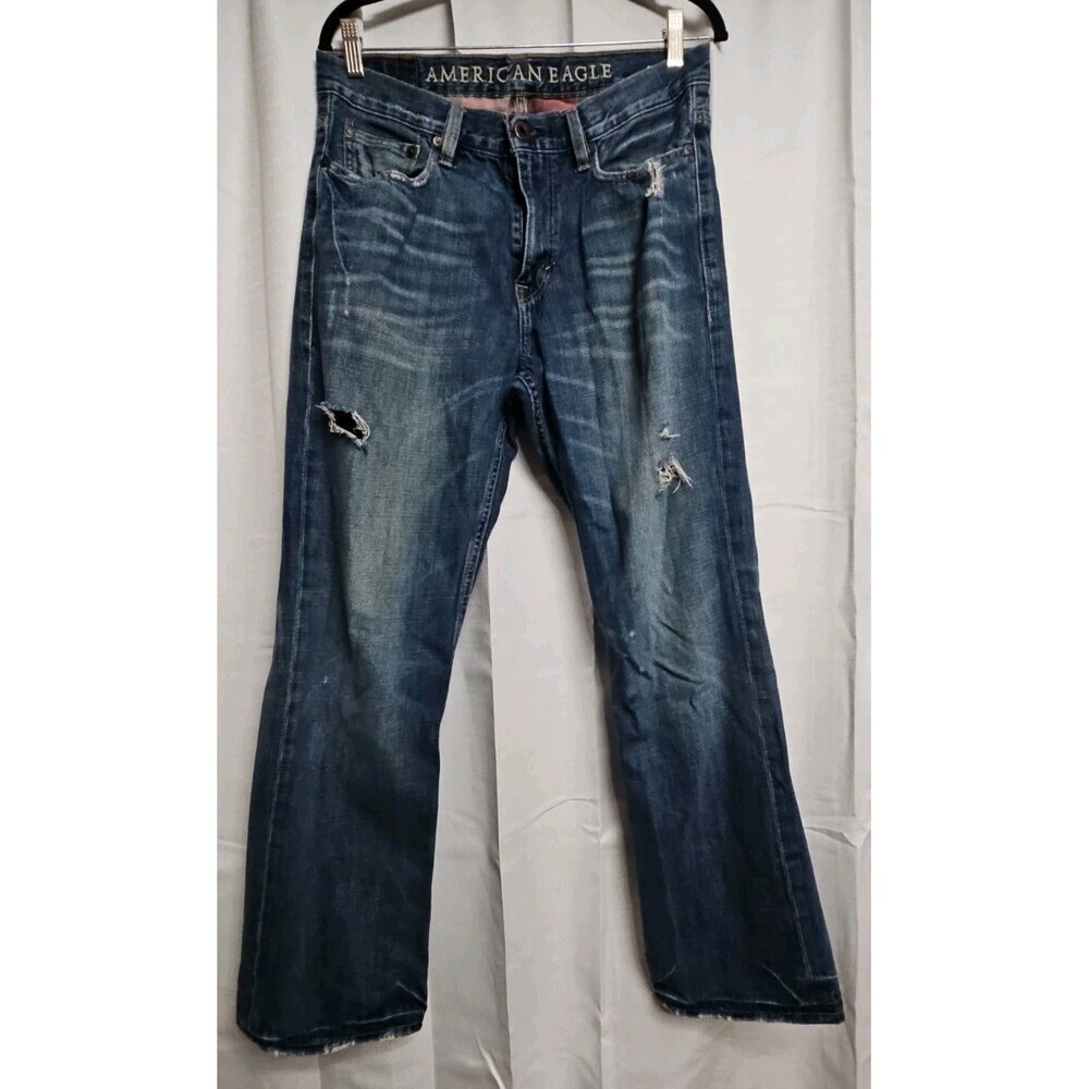 American Eagle Bootcut Jeans Mens 32x32 Blue Distressed Medium Wash 100% Cotton